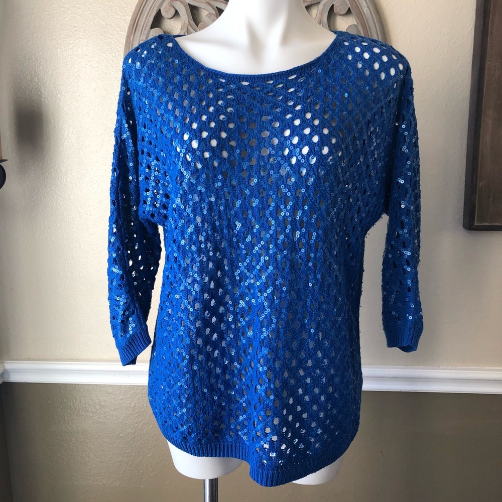 Chico's blue sequin 3/4 sleeve sweater size 2